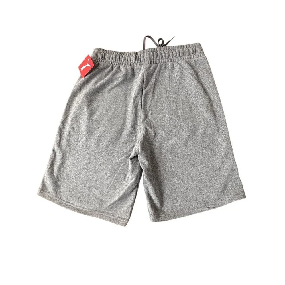 Puma Mens Gray Athletic Shorts With Logo Tape Sides & Drawstring Waist - Size M